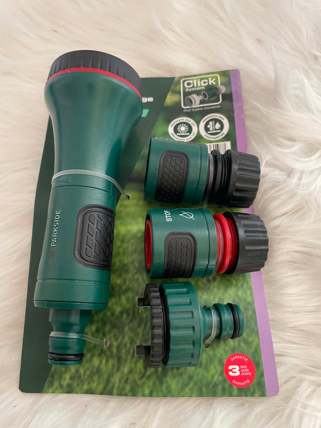 Parkside Pistolet do podlewania z łącznikami 4 szt. | Click System G3/4" i G1"