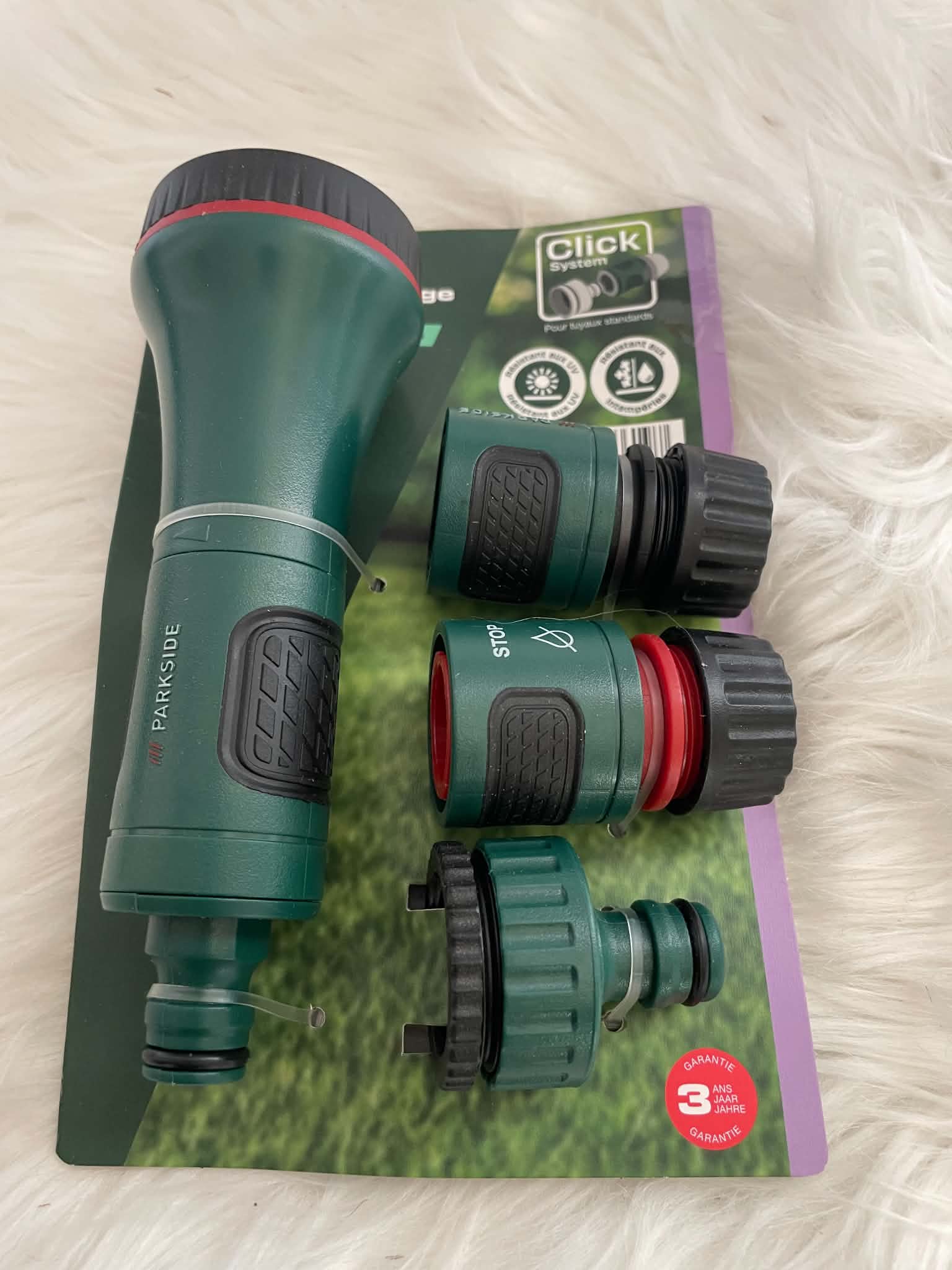 Parkside Pistolet do podlewania z łącznikami 4 szt. | Click System G3/4" i G1"