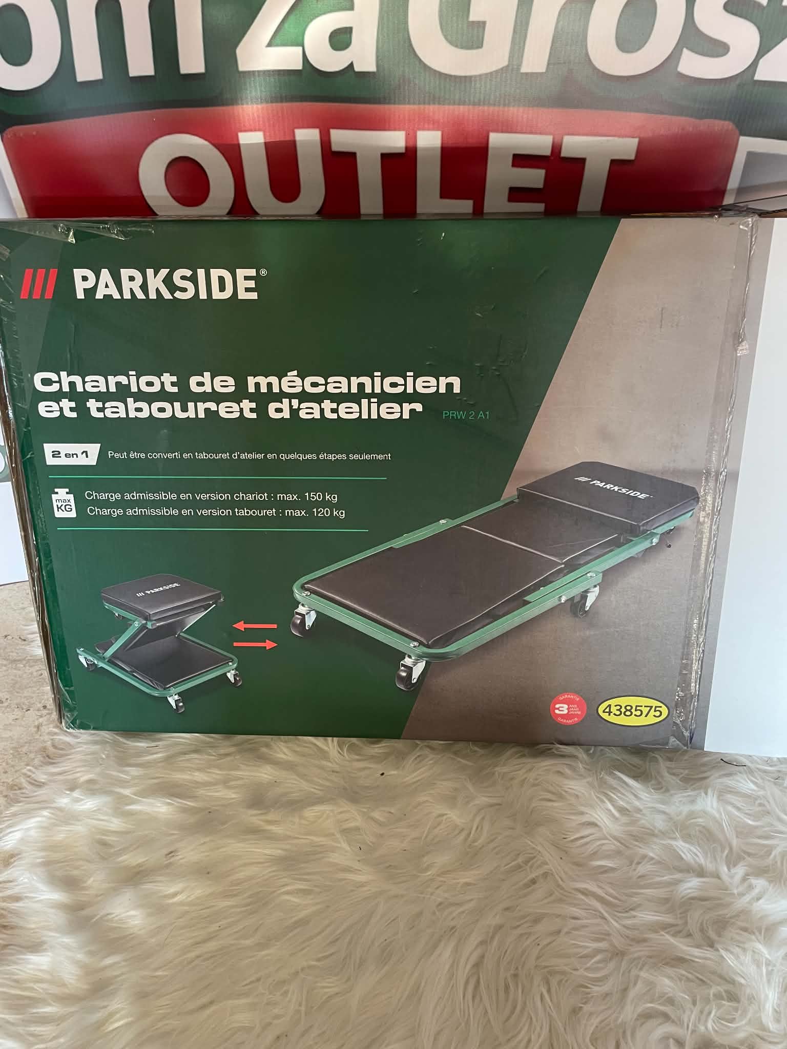 Parkside Wózek Montażowy + Taboret 2w1 PRW 2 A1 – do 150 kg, 4 koła