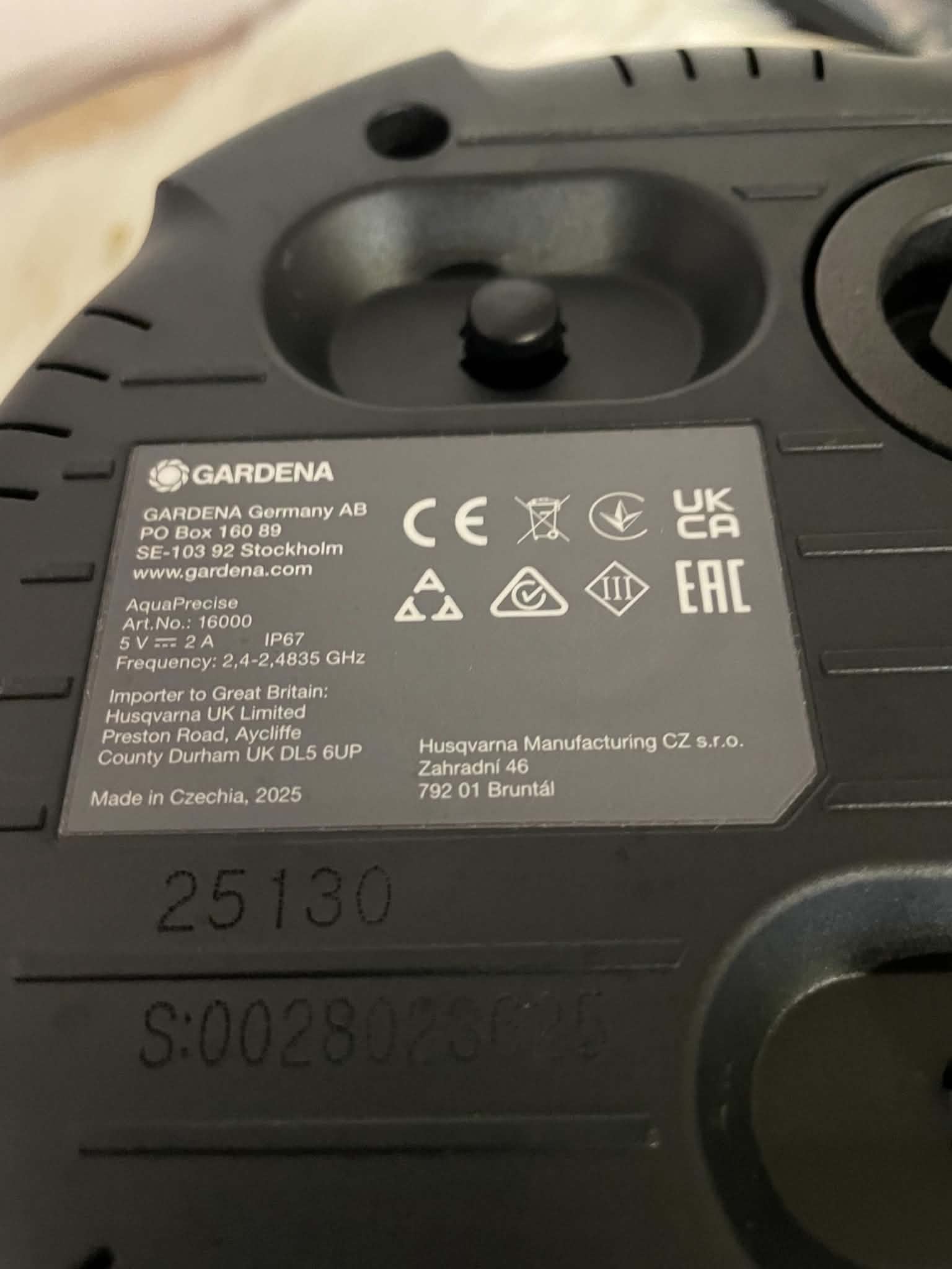 Gardena AquaPrecise 16000 - tabliczka znamionowa