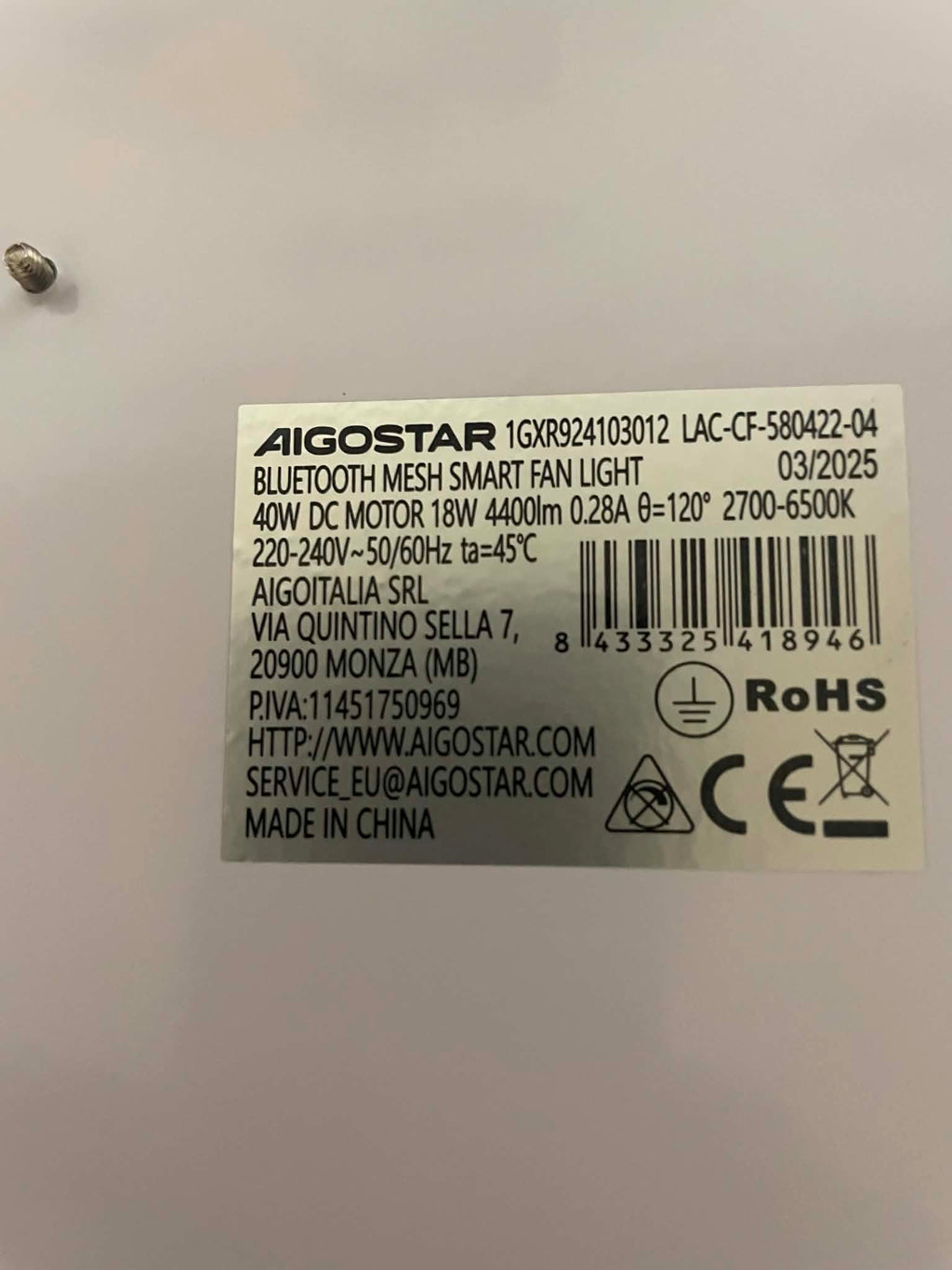 Aigostar Wentylator Sufitowy z Oświetleniem LED Smart Bluetooth