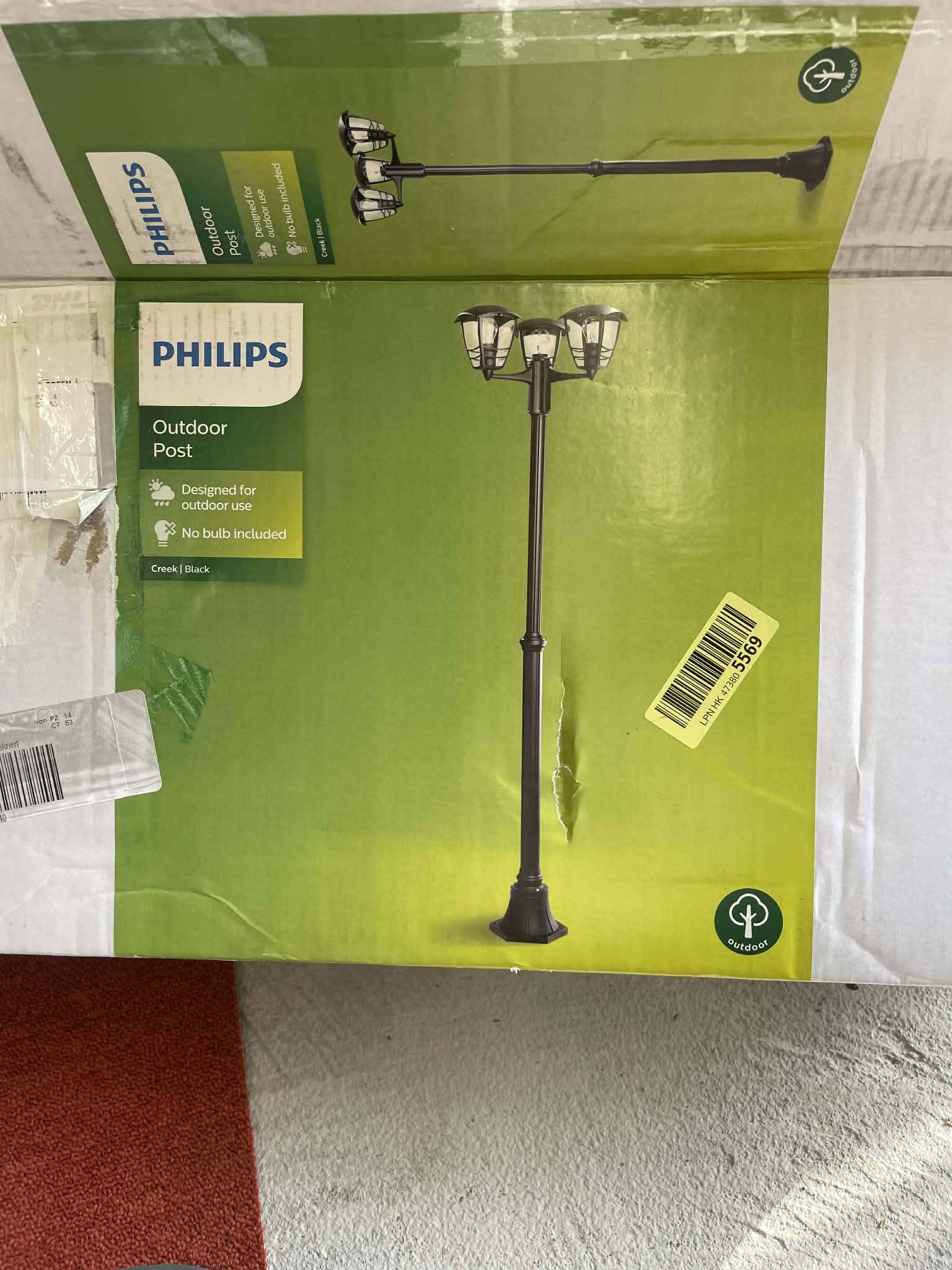 Philips Latarnia Ogrodowa na Słupku Creek – 3 Klosze, Czarna