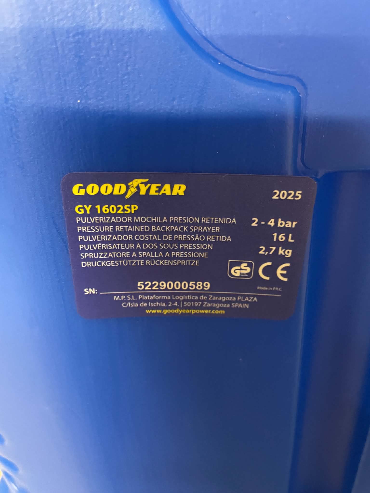 Goodyear GY 1602SP Opryskiwacz plecakowy ciśnieniowy 16 L