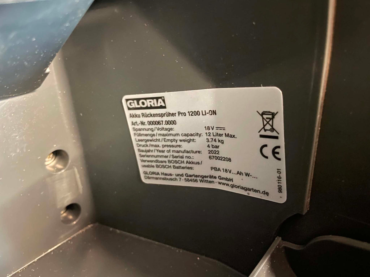 Gloria PRO 1200 Li-ON Akumulatorowy opryskiwacz plecakowy 12 L (bez baterii i ładowarki)
