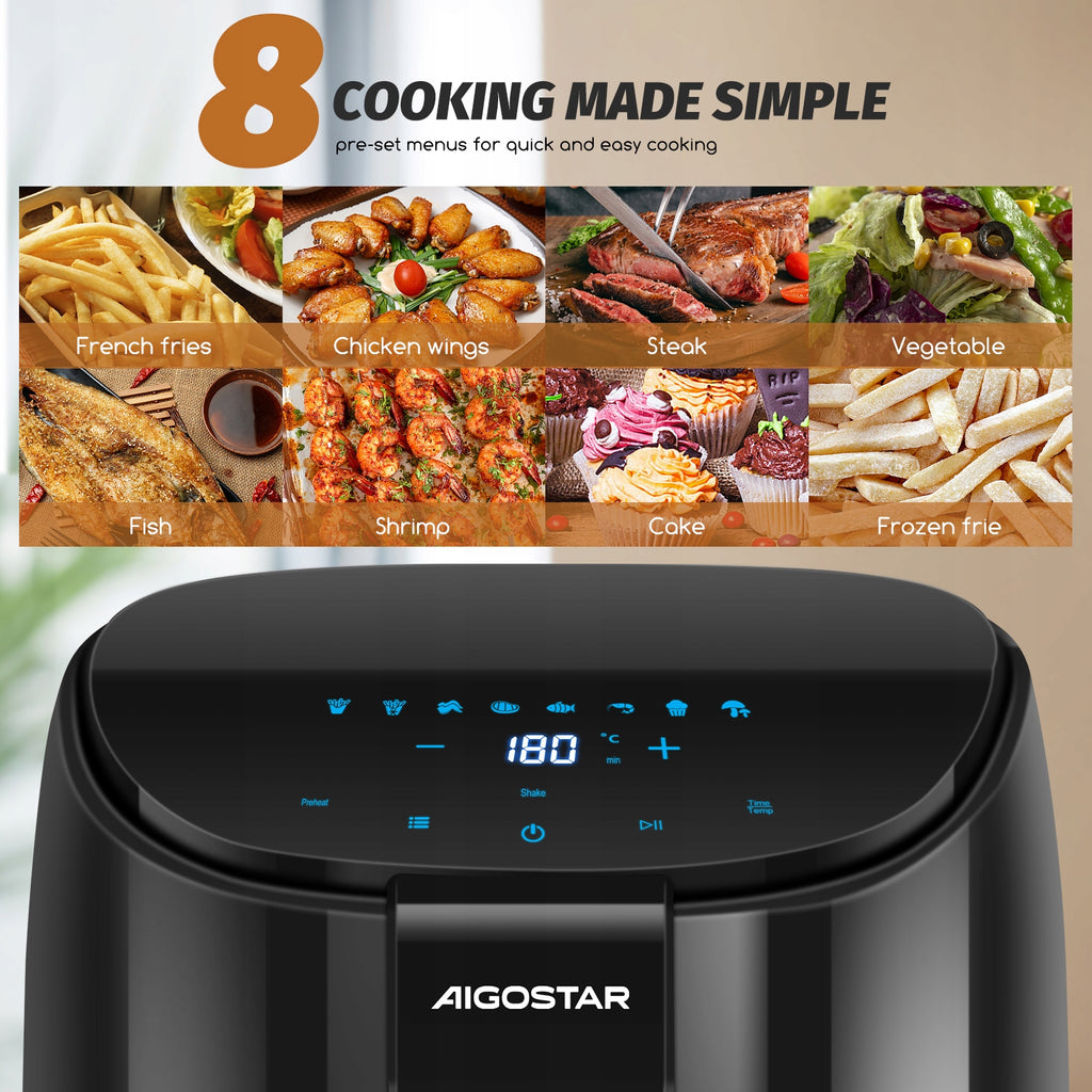 FRYTKOWNICA BEZTŁUSZCZOWA AIR FRYER FRYTOWNICA 1500W MOCNA 4L Aigostar