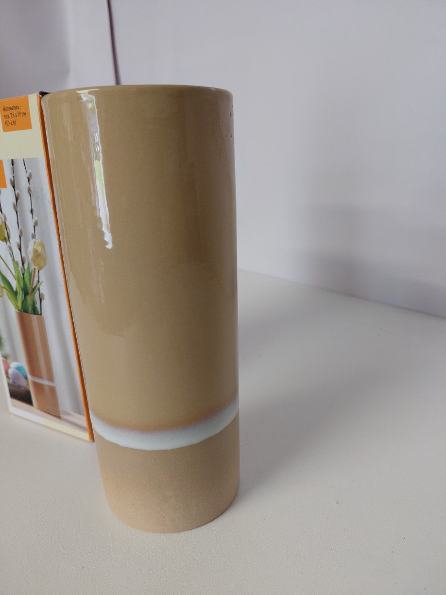 Wazon ceramiczny Livarno Home emaliowany beżowo-brązowy 7,5x19 cm