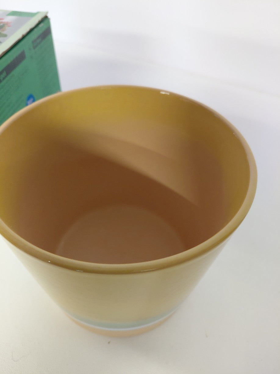 Osłonka na doniczkę ceramiczna Livarno Home gradient żółto-zielona 13x11 cm