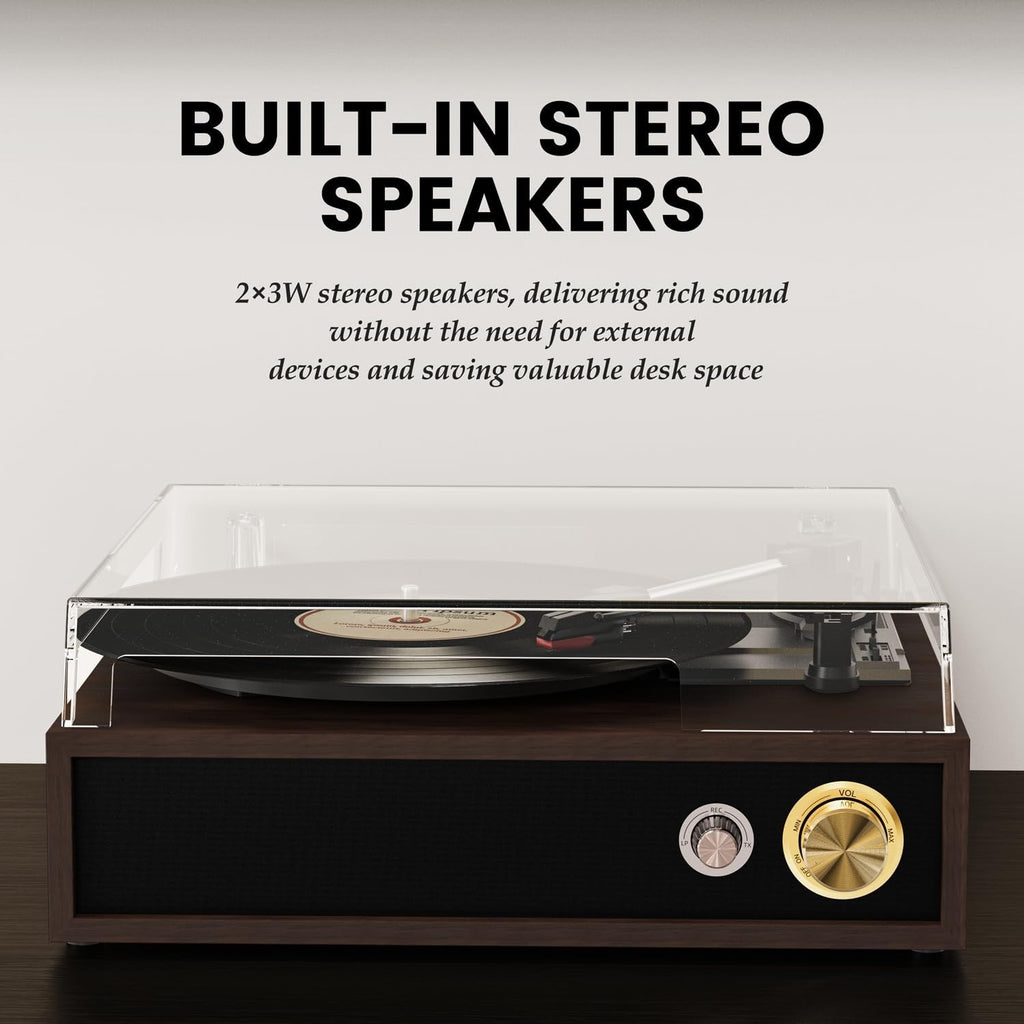 Gramofon FYDEE A9 z Bluetooth i wbudowanymi głośnikami – czarny orzech
