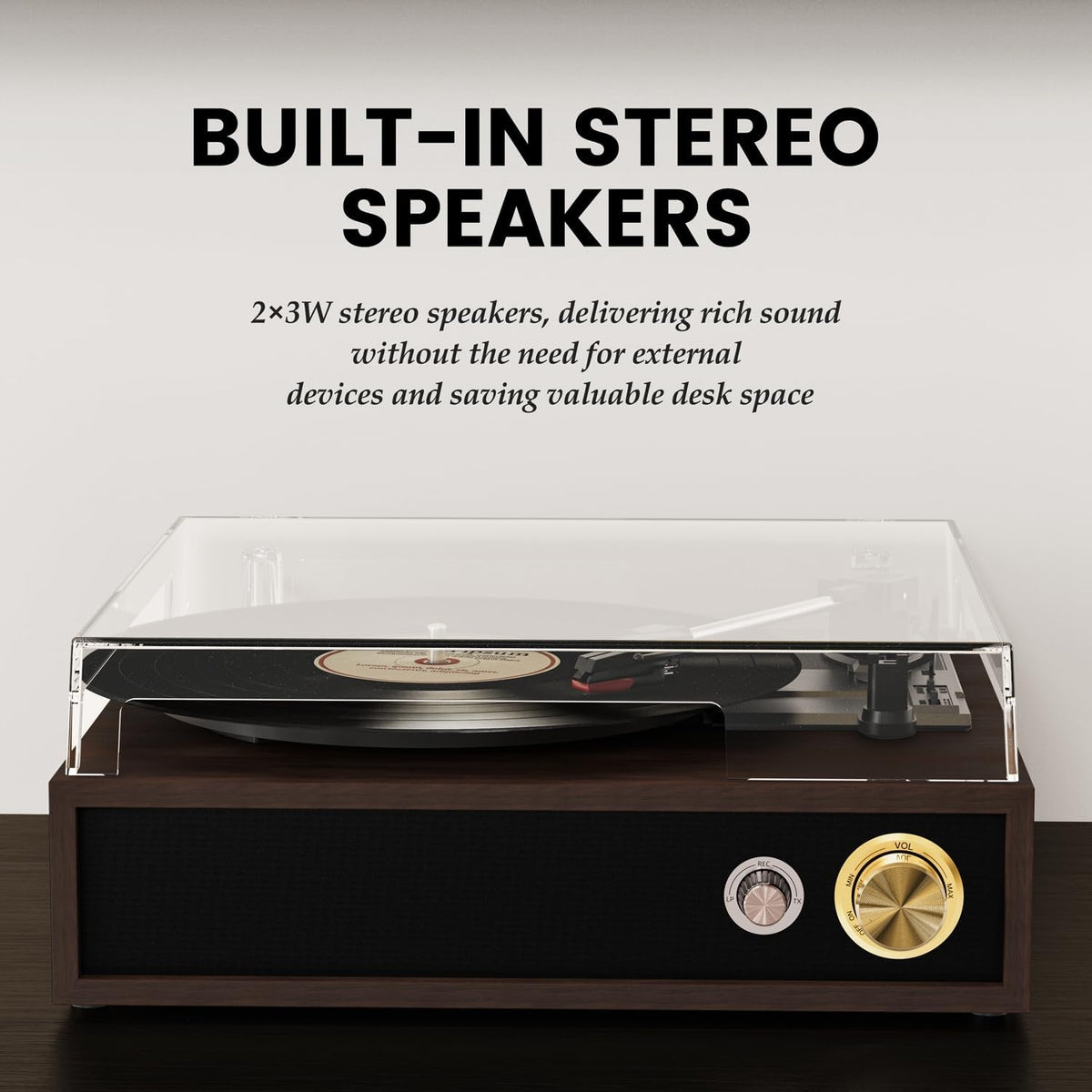 Gramofon FYDEE A9 z Bluetooth i wbudowanymi głośnikami – czarny orzech