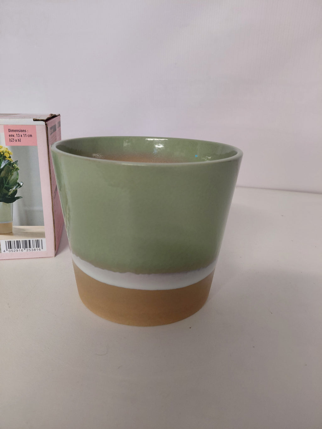 Osłonka na doniczkę ceramiczna Livarno Home zielona cieniowana 13x11 cm