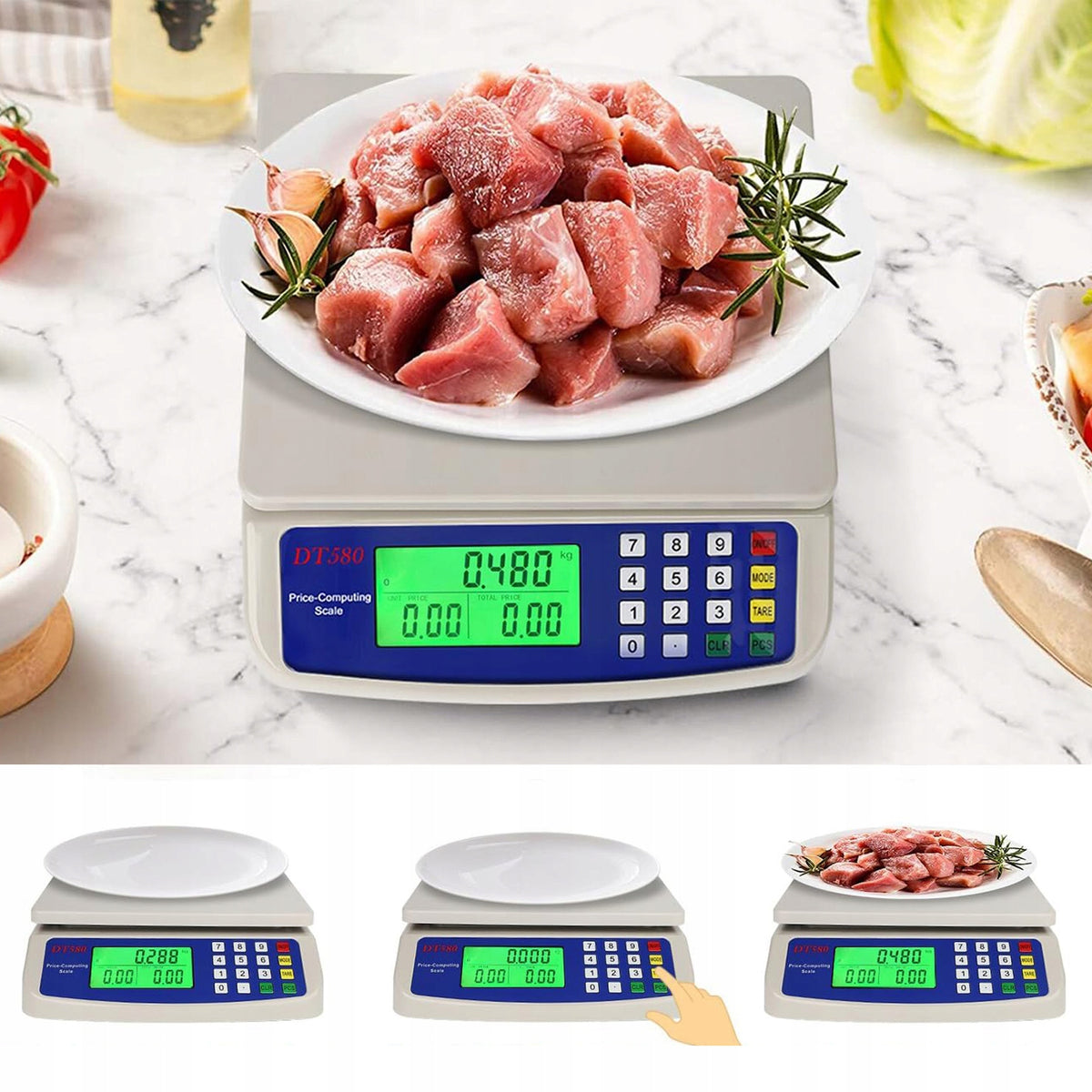 Waga kuchenna Bedee DT-580 do 10 kg z LCD i tarą – srebrno-szara