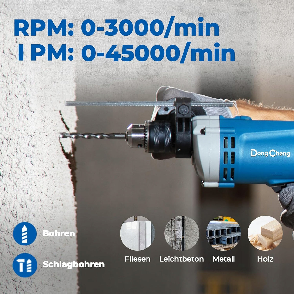 Wiertarka Udarowa 710W Zestaw Wierteł 15szt Metal Beton Drewno DongCheng