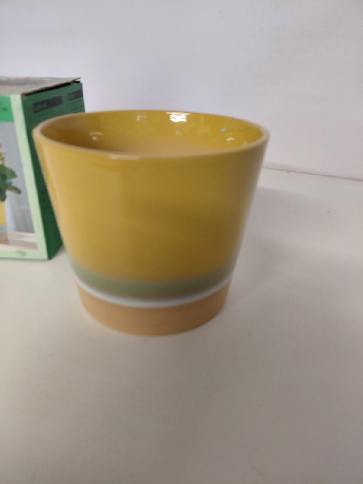 Osłonka na doniczkę ceramiczna Livarno Home gradient żółto-zielona 13x11 cm