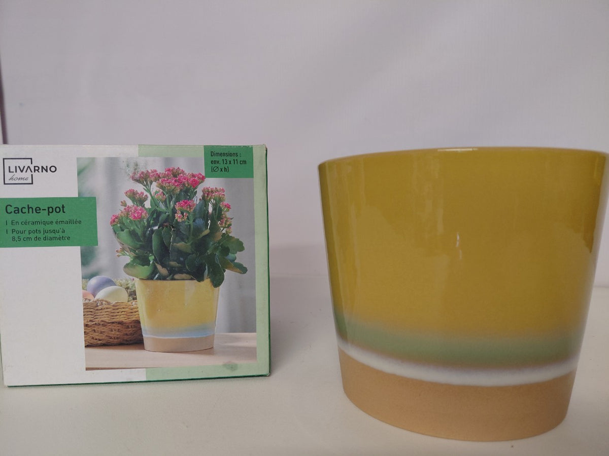Osłonka na doniczkę ceramiczna Livarno Home gradient żółto-zielona 13x11 cm