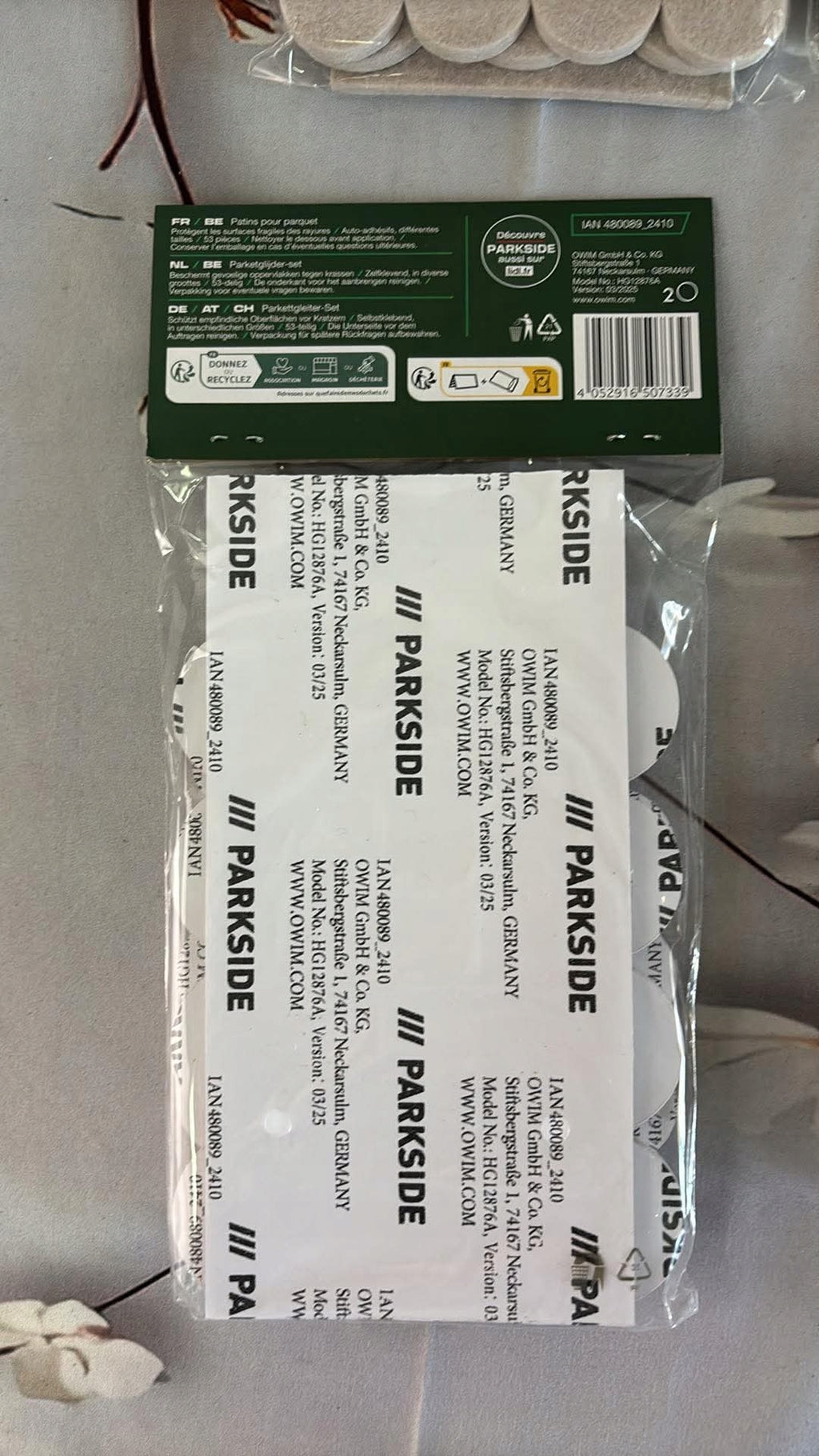 D1807 PARKSIDE PODKŁADKI FILCOWE POD MEBLE 6 OPAKOWAŃ PO 53 SZT