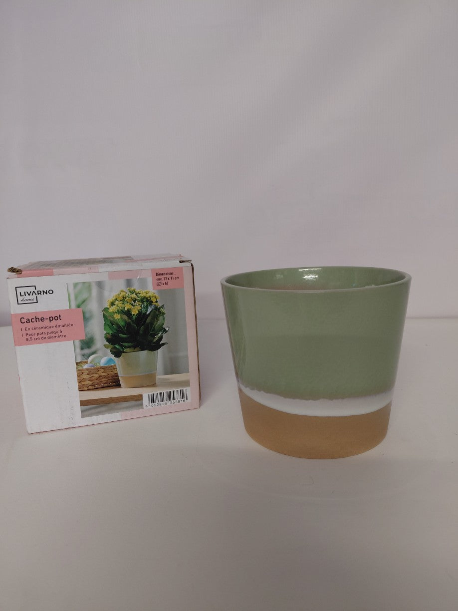 Osłonka na doniczkę ceramiczna Livarno Home zielona cieniowana 13x11 cm