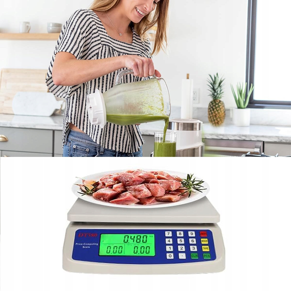 Waga kuchenna Bedee DT-580 do 10 kg z LCD i tarą – srebrno-szara