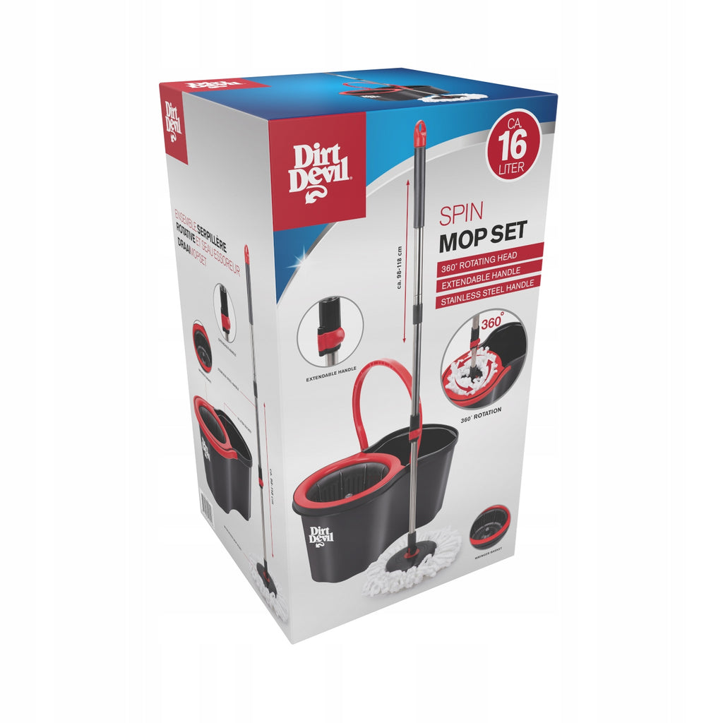 MOP OBROTOWY DIRT DEVIL ZESTAW WIADRO 16L WYŻYMACZKA 360 KIJ TELESKOPOWY