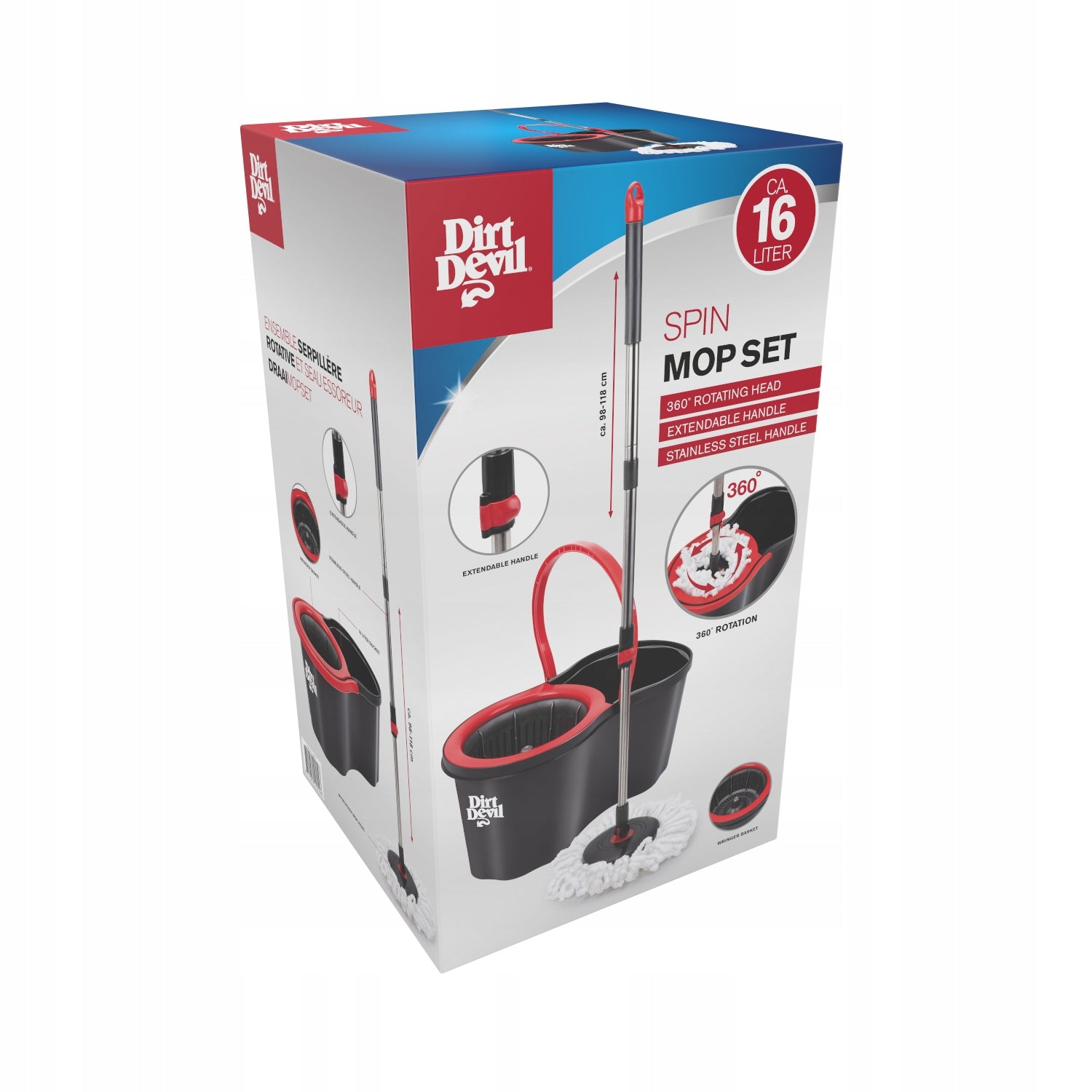 MOP OBROTOWY DIRT DEVIL ZESTAW WIADRO 16L WYŻYMACZKA 360 KIJ TELESKOPOWY